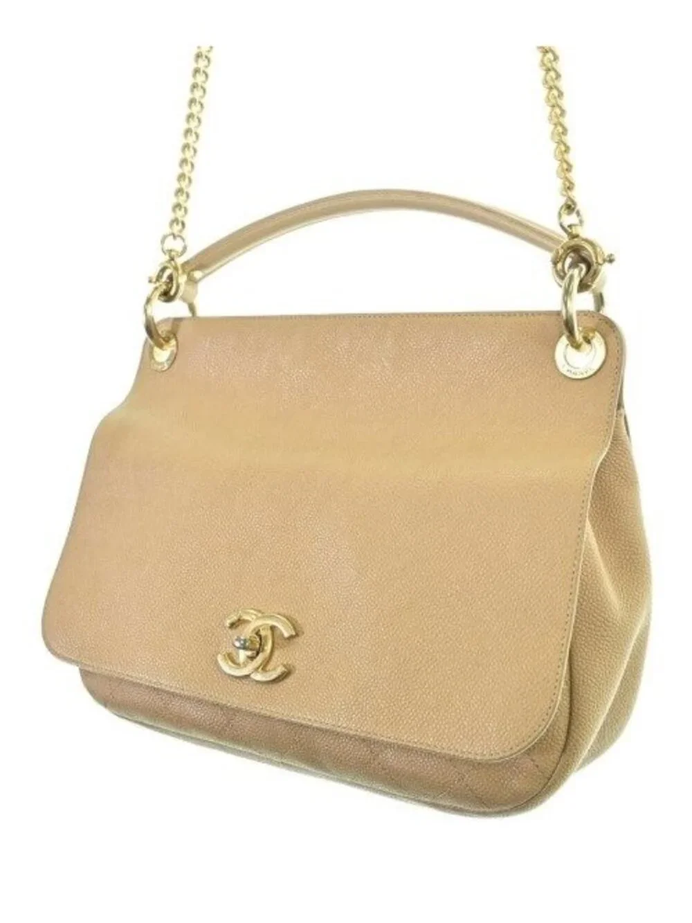 Chanel Matelasse 2-Way Bag Caviar Leather CC Logo Beige